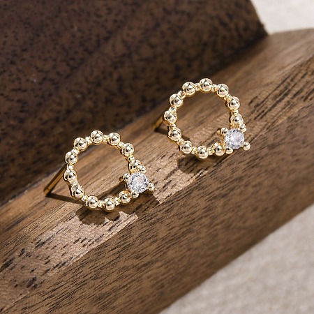 Brass Clear Cubic Zirconia Stud Earrings EJEW-Q014-33G-1