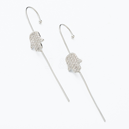 Brass Micro Pave Clear Cubic Zirconia Ear Wrap Crawler Hook Earrings EJEW-H125-01P-1