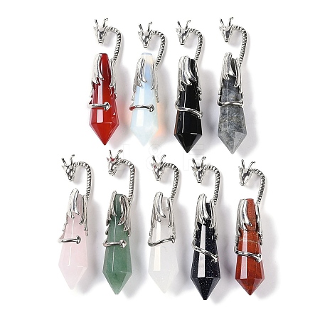 Natural & Synthetic Mixed Gemstone Faceted Pointed Bullet Big Pendants G-L524-19P-1