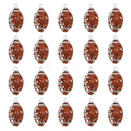 20Pcs Rugby Polymer Clay Rhinestone Pendants PALLOY-OC00050-1