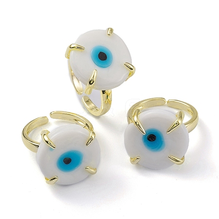 Lampwork Evil Eye Open Cuff Ring RJEW-M147-01LG-05-1