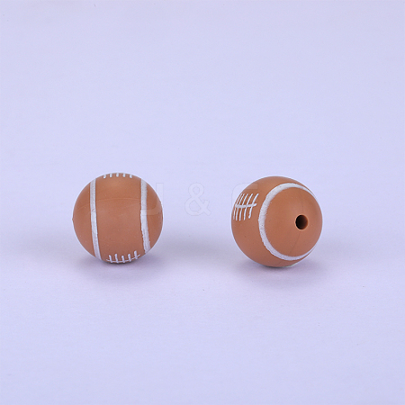 Printed Round with Rugby Pattern Silicone Focal Beads SI-JX0056A-110-1