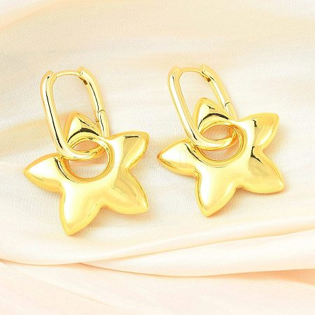Star Brass Hoop Earrings for Women EJEW-U057-06C-01G-1