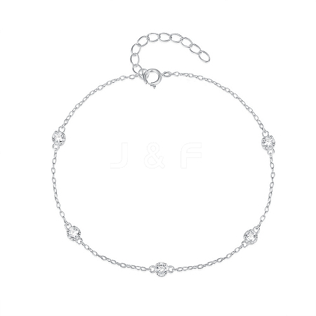 Classic Sterling Silver Clear Cubic Zirconia Round Link Bracelets JK4250-2-1