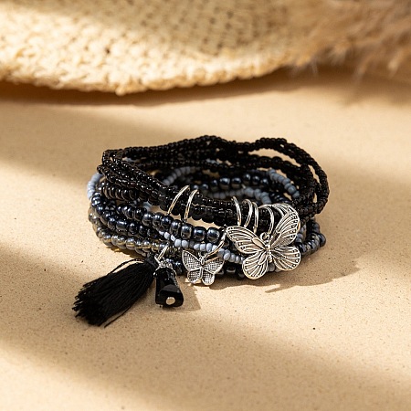 Bohemian Vacation Style Glass Beaded Charms Bracelets Set for Women VJ2934-7-1