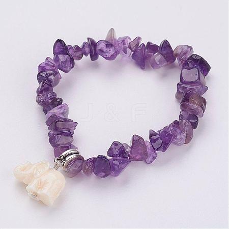 Resin Elephant Charm Bracelets BJEW-JB02911-03-1