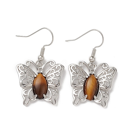 Natural Tiger Eye Butterfly Dangle Earrings for Women EJEW-E283-01P-08-1