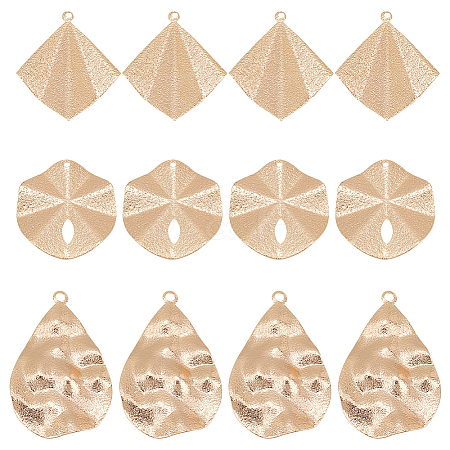 BENECREAT 12Pcs 3 Styles Brass Textured Pendants KK-BC0013-74-1