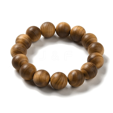 15mm Round Wood Beaded Stretch Bracelets BJEW-B080-10C-1