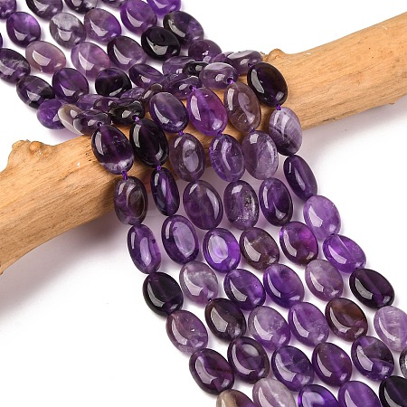 Natural Amethyst Flat Oval Bead Strands G-M206-20-1