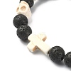 Dyed Natural & Synthetic Mixed Gemstone Skull & Cross Beaded Stretch Bracelets BJEW-TA00272-01-3
