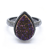 Electroplate Natural Druzy Quartz Crystal Finger Rings RJEW-I055-09B-RS-2