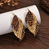 Leaf with Leopard Print Alloy Imitation Leather Dangle Earrings FS-WG184A7-01-2