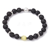 Round Natural Lava Rock & Cat Eye Beads Stretch Bracelets for Women BJEW-JB10986-3