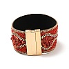 Natural Red Jasper Chips & Rhinestone & Alloy Beaded PU Leather Cord Bracelet with Magnetic Clasp BJEW-I305-01B-2