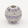 Lilac & Clear CZ Jewelry Findings Brass Micro Pave Cubic Zirconia Round Beads ZIRC-M015-20P-NR-1