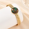 Synthetic Bronzite and Malachite Half Round 304 Stainless Steel Leaf Cuff Bangle for Women BJEW-JB14491-02-2