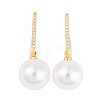 Rack Plating Brass Cubic Zirconia ABS Pearl Earring Hooks EJEW-S219-16G-01-1