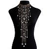 Alloy & Plastic Imitation Pearl Round Beaded Tassel Bib Necklaces FS-WG28DD0-01-6