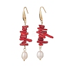 Dyed Chips Synthetic Coral Dangle Earrings EJEW-TA00204-1