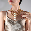 White Plastic Imitation Pearl Beads Alloy Layered Chain Lassel Bib Necklaces for Women WG9451F-01-4