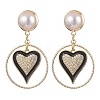 Brass Eamel with Micro Pave Clear Cubic Zirconia with ABS Plastic Imitation Pearl Beads Stud Dangle Earrings EJEW-JE06055-1