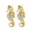 Sea Horse Brass Micro Pave Cubic Zirconia Ear Studs EJEW-D304-38G-2