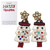 Christmas Tree with Star Handmade Glass Seed Beads Dangle Stud Earrings HU0349-15-1