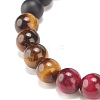 Natural Tiger Eye & Black Agate(Dyed & Heated) Round Beaded Stretch Bracelet BJEW-JB08086-03-4