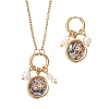 Abalone Shell Pendant Necklace & Hoop Earrings with Shell Pearl & Natural Freshwater Pearls SJEW-JS01379-03-2