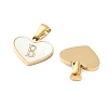 304 Stainless Steel Pave Natural White Shell Heart with Initial Slice Pendants STAS-R168-25G-B-2
