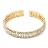 Rack Plating Brass Cubic Zirconia Rectangle Open Cuff Bangle for Women BJEW-M298-08G-1