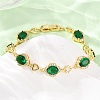 Heart & Oval Brass Micro Pave Cubic Zirconia Link Chain Bracelets for Women BJEW-A163-03G-04-2