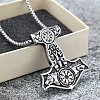 304 Stainless Steel Viking Double Wolf Head Hammer Pendant Box Chain Necklaces for Men WGEA97A-01-1