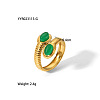 Vintage Adjustable Stainless Steel & Natural Green Stone Doubel Oval Cuff Rings for Women JA1353-3-1