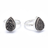 Electroplate Natural Druzy Quartz Crystal Finger Rings RJEW-I055-04P-RS-1