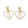 304 Stainless Steel Pave Natural White Shell Heart with Initial Slice Pendants STAS-R168-25G-U-1