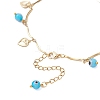 3Pcs 3 Styles Handmade Evil Eye Lampwork & Stainless Steel Moon Heart Leaf Tassel 304 Stainless Steel Curved Bar Link Chain Anklets for Women AJEW-AN00742-7