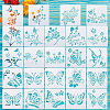 2Sets Square with Floral & Butterfly Pattern PET Drawing Stencil DIY-CW0001-12-10