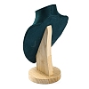 Bust Shaped Microfiber & Wood Jewelry Necklace & Earrings Display Stands NDIS-H042-01B-01-2