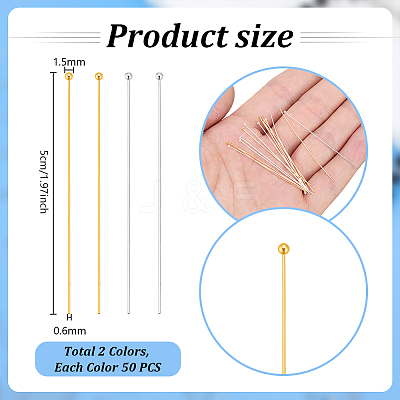100Pcs 2 Colors Brass Ball Head Pins KK-PH0015-37-1