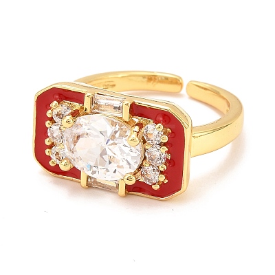Brass Micro Pave Cubic Zirconia Cuff Ring RJEW-F118-10-G-1