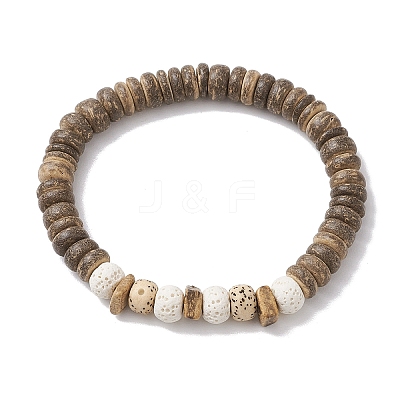 Natural Lava Rock & Wood Beads Bracelets BJEW-JB10976-1
