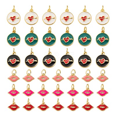12Pcs 6 Style Golden Plated Brass with Jump Rings Enamel Pendants KK-LS0001-35-1