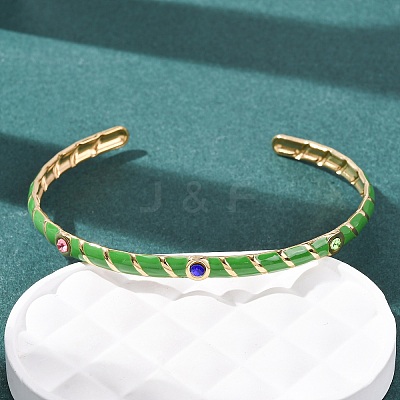 304 Stainless Steel Enamel Cuff Bangles for Women LS-BJEW-H637-02A-G-1