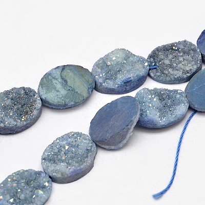 Oval Electroplated Natural Druzy Quartz Crystal Beads Strands G-A142-02B-1