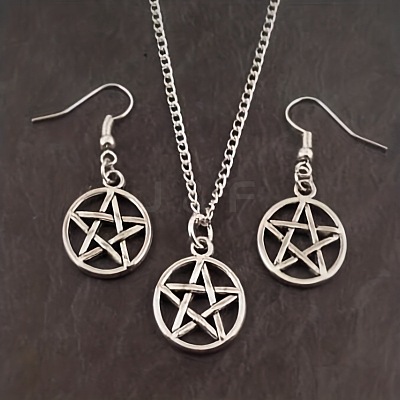 Hollow Out Star Alloy Pendant Necklaces & Dangle Earrings Sets FS-WG345ED-01-1