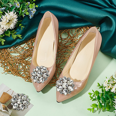 4Pcs Flower Alloy with Glass Rhinestone Shoe Buckle Clips AJEW-FG0003-64D-1