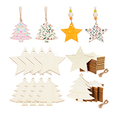 40Pcs 2 Styles Christmas Theme Wood Hanging Wall Decorations HJEW-PH0001-88-1