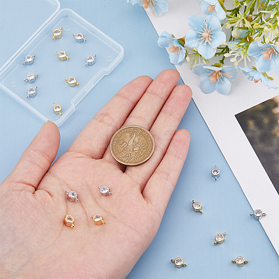 20Pcs 2 Colors Rack Plating Brass Pave Clear Cubic Zirconia Connector Charms KK-FI0001-05-1